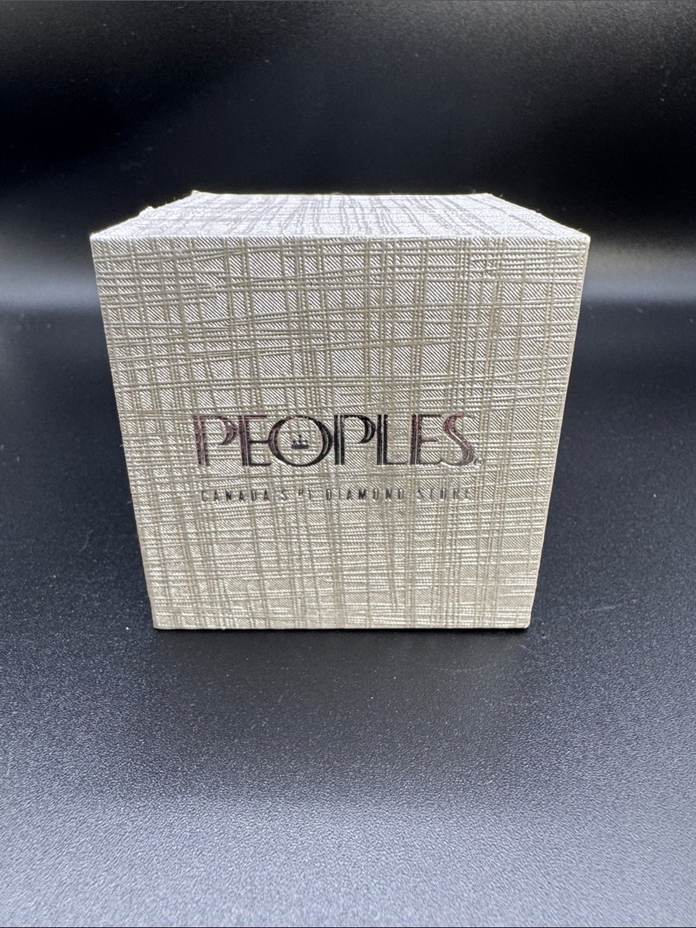 Peoples Jewellers Empty Engagement Ring Box Grey Textured Silver Logo